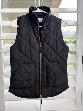 J. Crew Black Quilted Zip-Up Vest